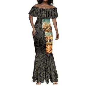 Djibouti Desert Mermaid Dress Camel Riders and African Pattern