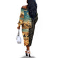 Djibouti Desert Off The Shoulder Long Sleeve Dress Camel Riders and African Pattern