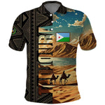 Djibouti Desert Polo Shirt Camel Riders and African Pattern