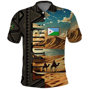 Djibouti Desert Polo Shirt Camel Riders and African Pattern