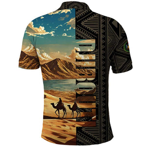 Djibouti Desert Polo Shirt Camel Riders and African Pattern