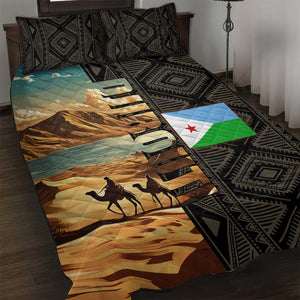 Djibouti Desert Quilt Bed Set Camel Riders and African Pattern