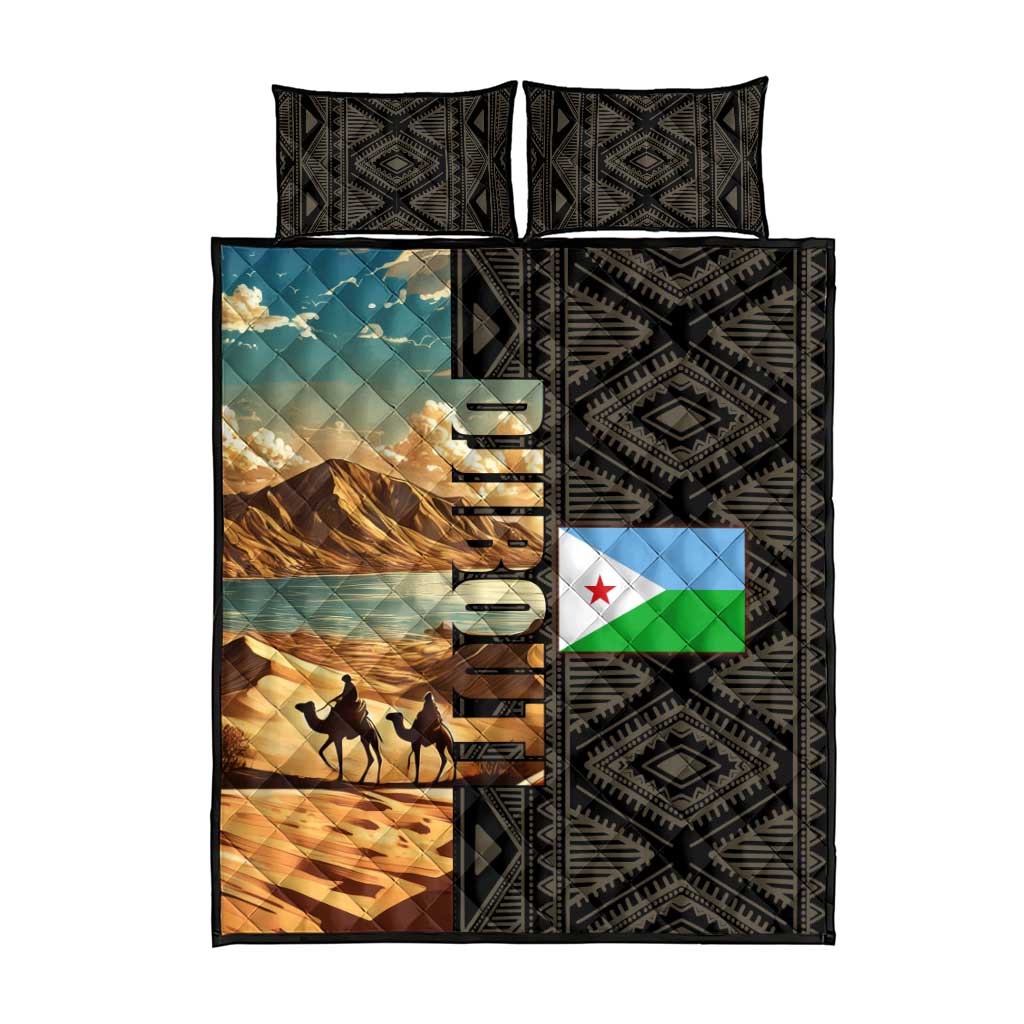 Djibouti Desert Quilt Bed Set Camel Riders and African Pattern