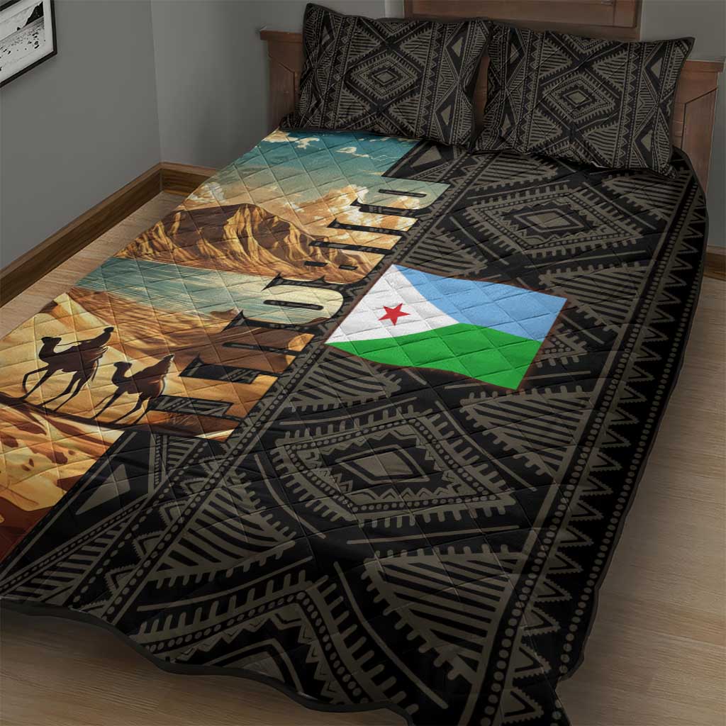 Djibouti Desert Quilt Bed Set Camel Riders and African Pattern