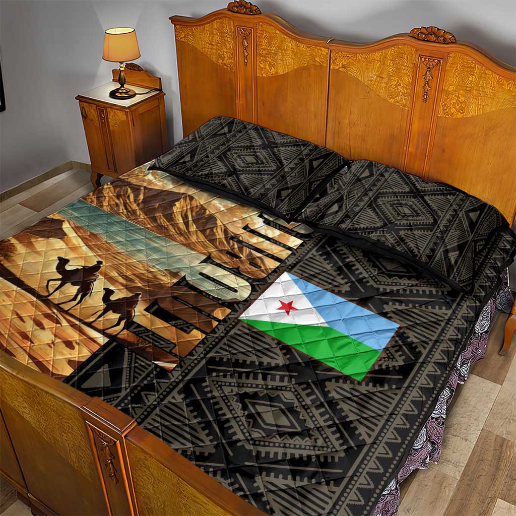 Djibouti Desert Quilt Bed Set Camel Riders and African Pattern