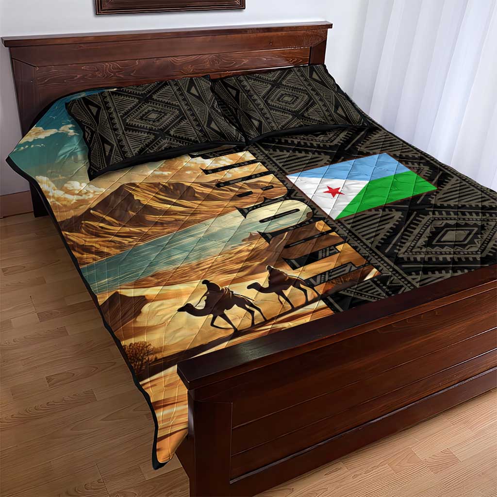 Djibouti Desert Quilt Bed Set Camel Riders and African Pattern