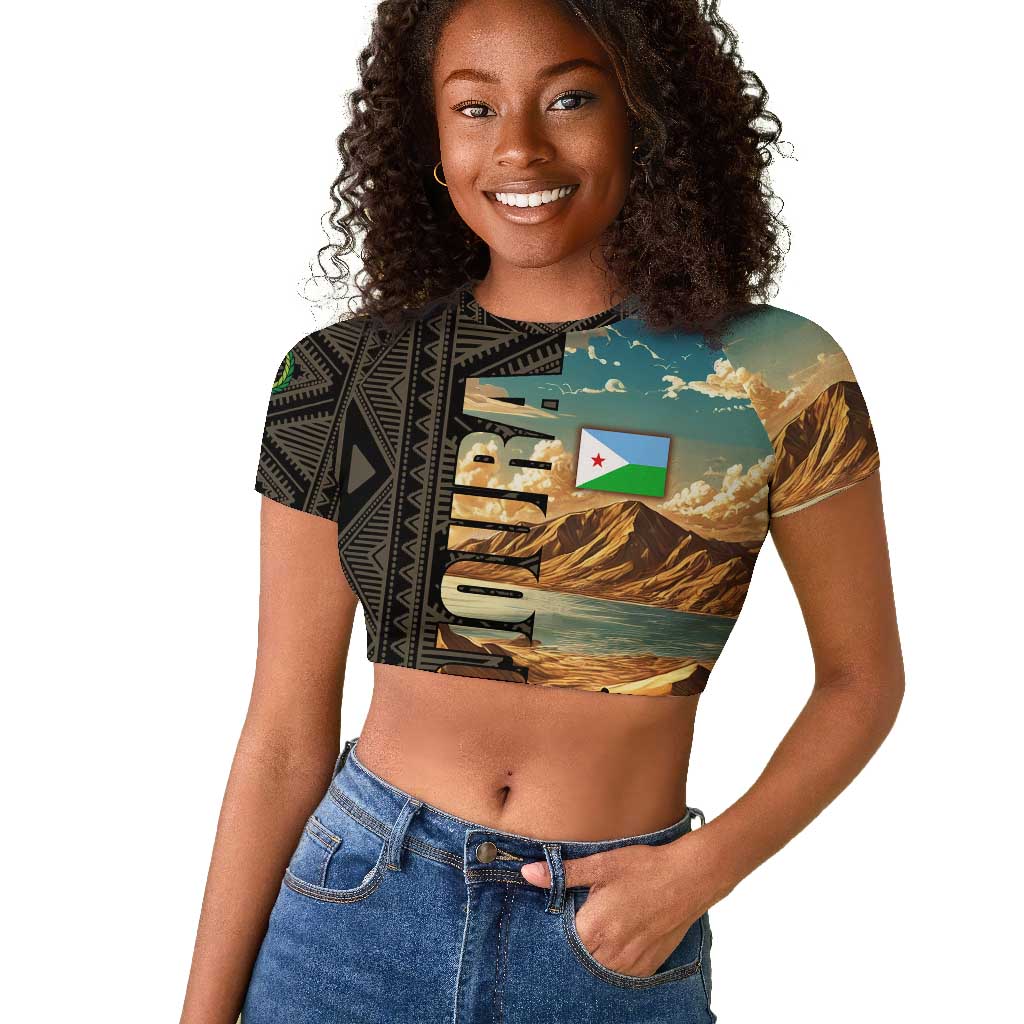 Djibouti Desert Raglan Cropped T shirt Camel Riders and African Pattern