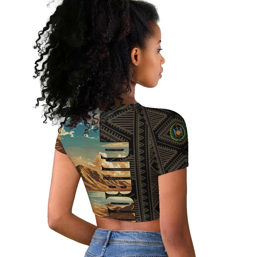 Djibouti Desert Raglan Cropped T shirt Camel Riders and African Pattern
