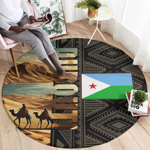 Djibouti Desert Round Carpet Camel Riders and African Pattern