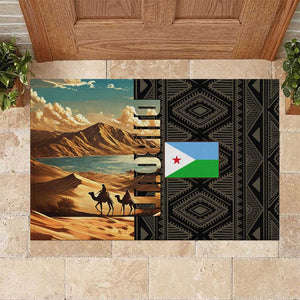 Djibouti Desert Rubber Doormat Camel Riders and African Pattern