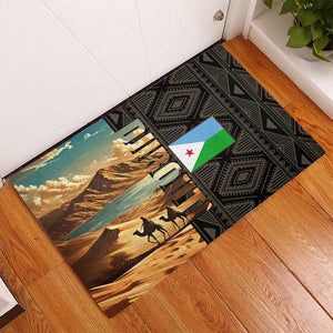 Djibouti Desert Rubber Doormat Camel Riders and African Pattern