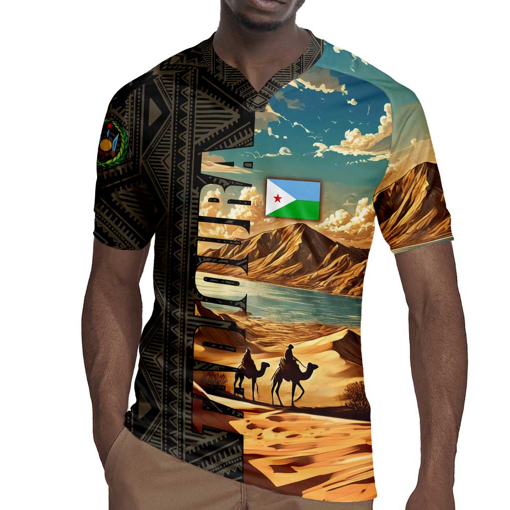 Djibouti Desert Rugby Jersey Camel Riders and African Pattern
