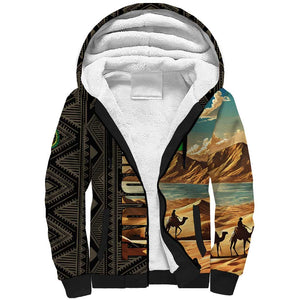 Djibouti Desert Sherpa Hoodie Camel Riders and African Pattern