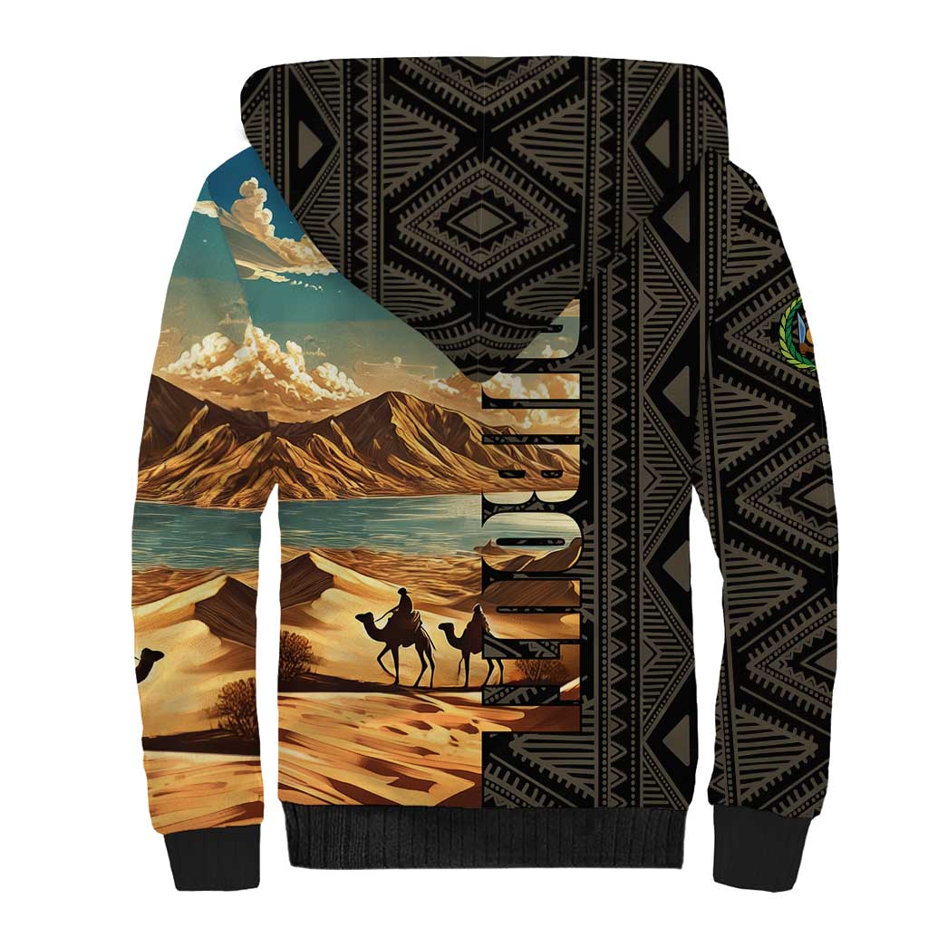 Djibouti Desert Sherpa Hoodie Camel Riders and African Pattern