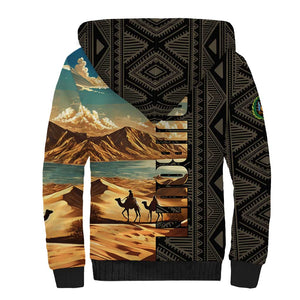 Djibouti Desert Sherpa Hoodie Camel Riders and African Pattern