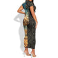 Djibouti Desert Short Sleeve Bodycon Dress Camel Riders and African Pattern TS04