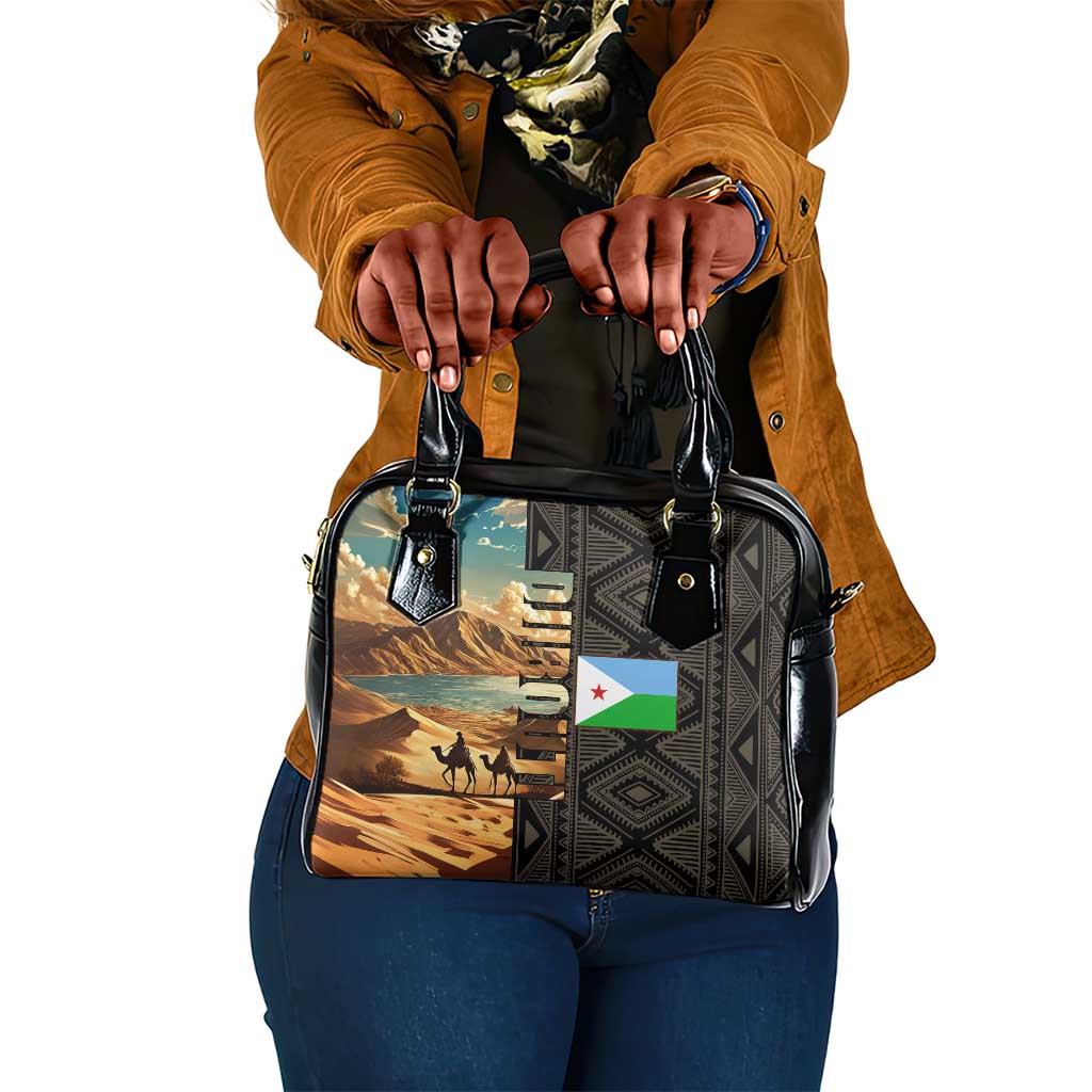 Djibouti Desert Shoulder Handbag Camel Riders and African Pattern