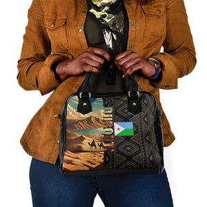 Djibouti Desert Shoulder Handbag Camel Riders and African Pattern