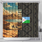 Djibouti Desert Shower Curtain Camel Riders and African Pattern