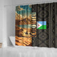 Djibouti Desert Shower Curtain Camel Riders and African Pattern