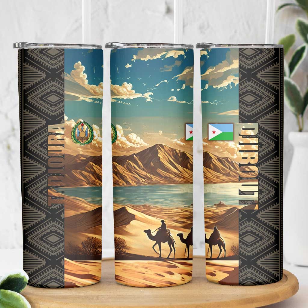 Djibouti Desert Skinny Tumbler Camel Riders and African Pattern