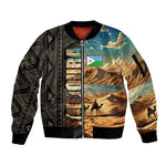 Djibouti Desert Sleeve Zip Bomber Jacket Camel Riders and African Pattern
