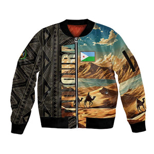 Djibouti Desert Sleeve Zip Bomber Jacket Camel Riders and African Pattern