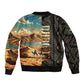 Djibouti Desert Sleeve Zip Bomber Jacket Camel Riders and African Pattern