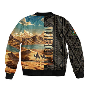 Djibouti Desert Sleeve Zip Bomber Jacket Camel Riders and African Pattern