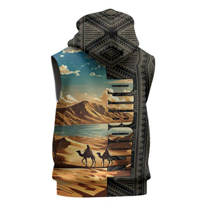 Djibouti Desert Sleeveless Hoodie Camel Riders and African Pattern - African Pride