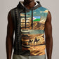 Djibouti Desert Sleeveless Hoodie Camel Riders and African Pattern - African Pride