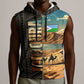 Djibouti Desert Sleeveless Zip Hoodie Camel Riders and African Pattern - African Pride