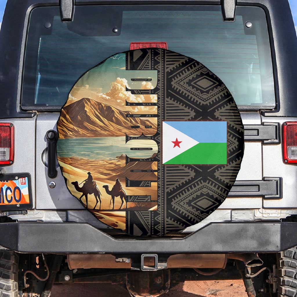 Djibouti Desert Spare Tire Cover Camel Riders and African Pattern