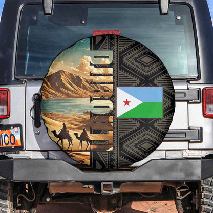 Djibouti Desert Spare Tire Cover Camel Riders and African Pattern
