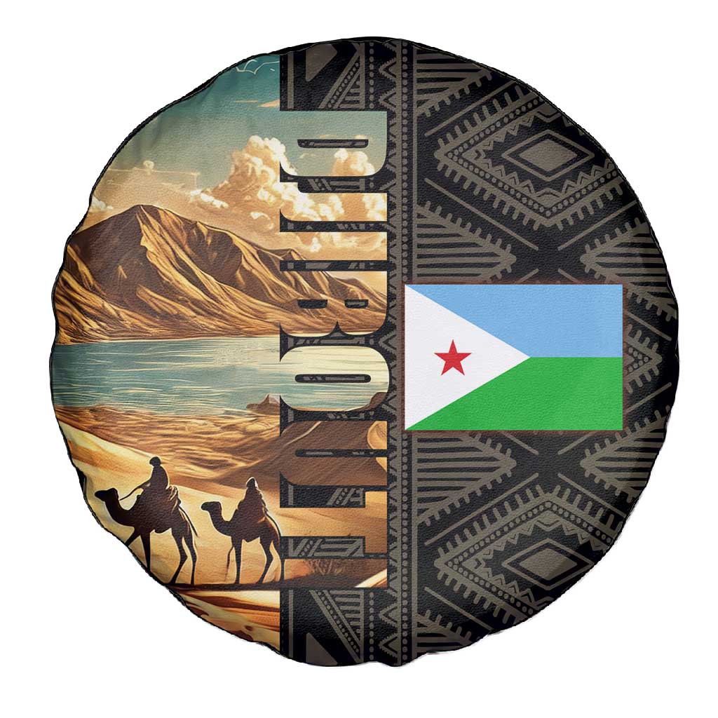 Djibouti Desert Spare Tire Cover Camel Riders and African Pattern