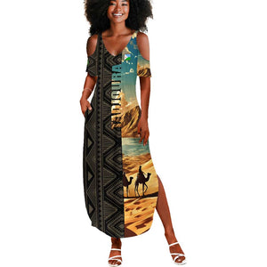 Djibouti Desert Summer Maxi Dress Camel Riders and African Pattern