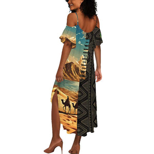 Djibouti Desert Summer Maxi Dress Camel Riders and African Pattern