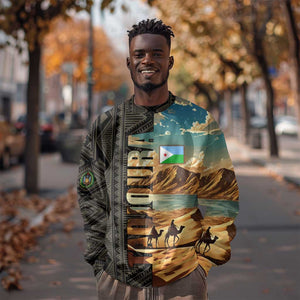 Djibouti Desert Sweatshirt Camel Riders and African Pattern