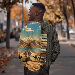 Djibouti Desert Sweatshirt Camel Riders and African Pattern