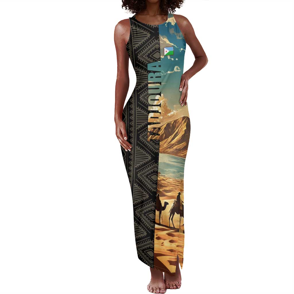 Djibouti Desert Tank Maxi Dress Camel Riders and African Pattern