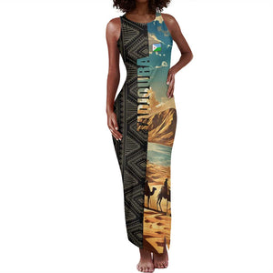 Djibouti Desert Tank Maxi Dress Camel Riders and African Pattern