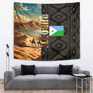 Djibouti Desert Tapestry Camel Riders and African Pattern