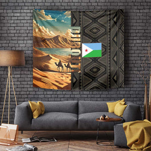 Djibouti Desert Tapestry Camel Riders and African Pattern