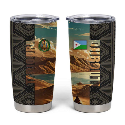 Djibouti Desert Tumbler Cup Camel Riders and African Pattern