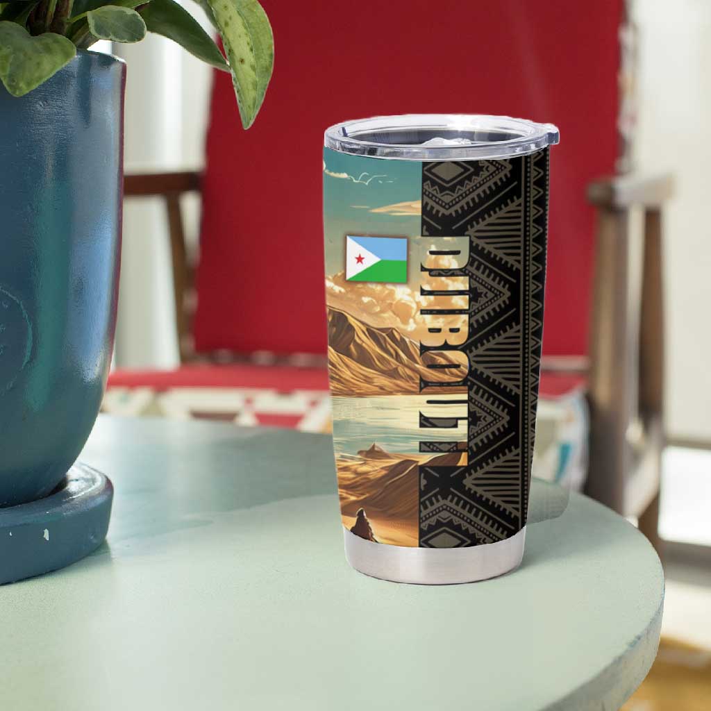 Djibouti Desert Tumbler Cup Camel Riders and African Pattern