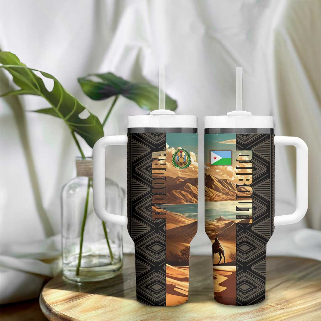 Djibouti Desert Tumbler With Handle Camel Riders and African Pattern