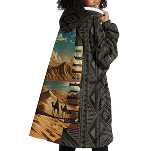 Djibouti Desert Wearable Blanket Hoodie Camel Riders and African Pattern