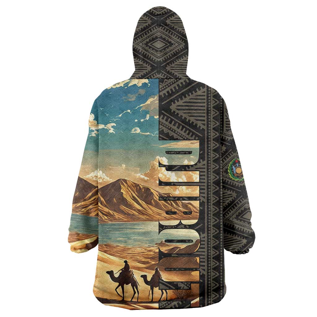 Djibouti Desert Wearable Blanket Hoodie Camel Riders and African Pattern