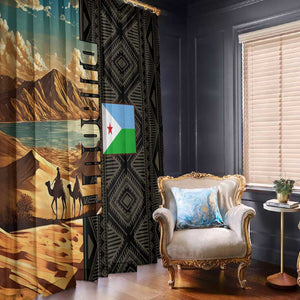 Djibouti Desert Window Curtain Camel Riders and African Pattern