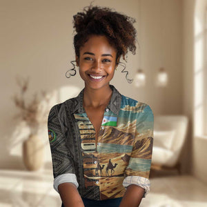 Djibouti Desert Women Casual Shirt Camel Riders and African Pattern